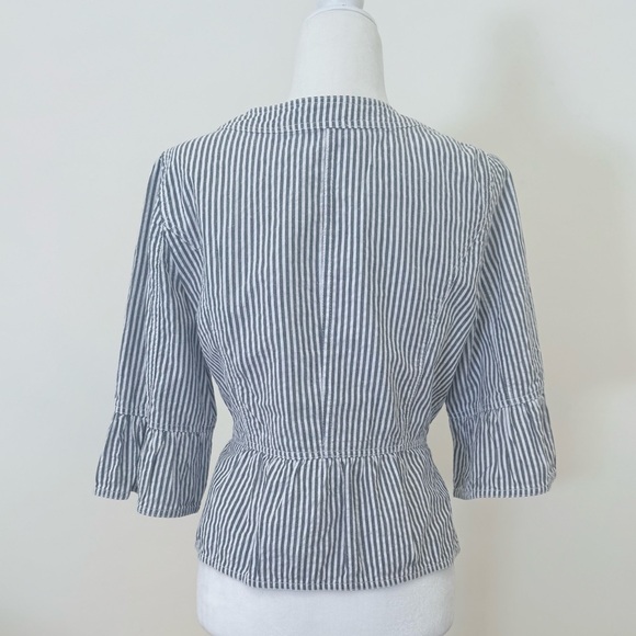 Sandro Seersucker Peplum 3/4 Sleeve Light Jacket Size Large - Picture 6 of 8